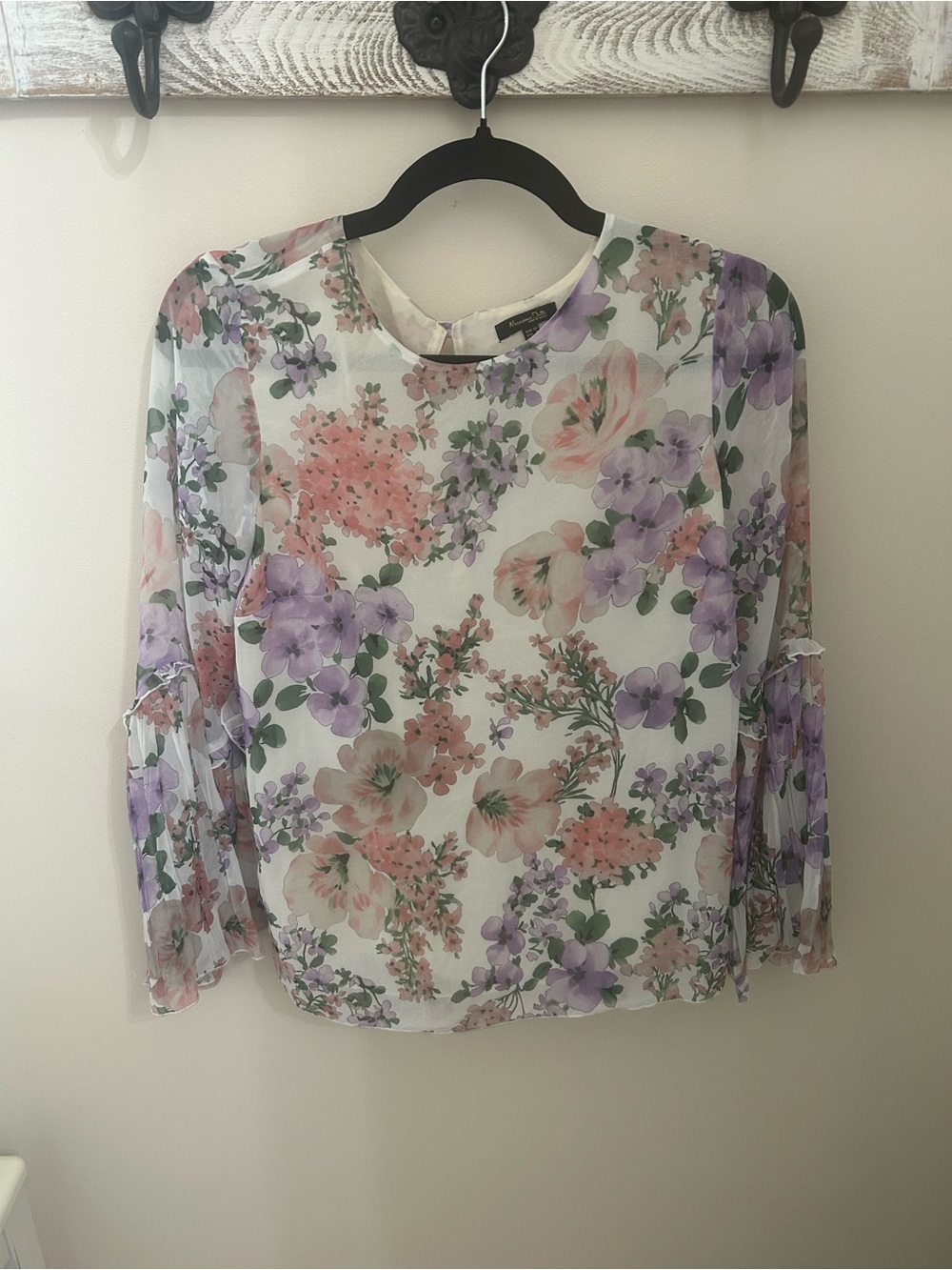 Massimo Dutti Floral Sheer Blouse in Pastel Pink & Lavender size 4